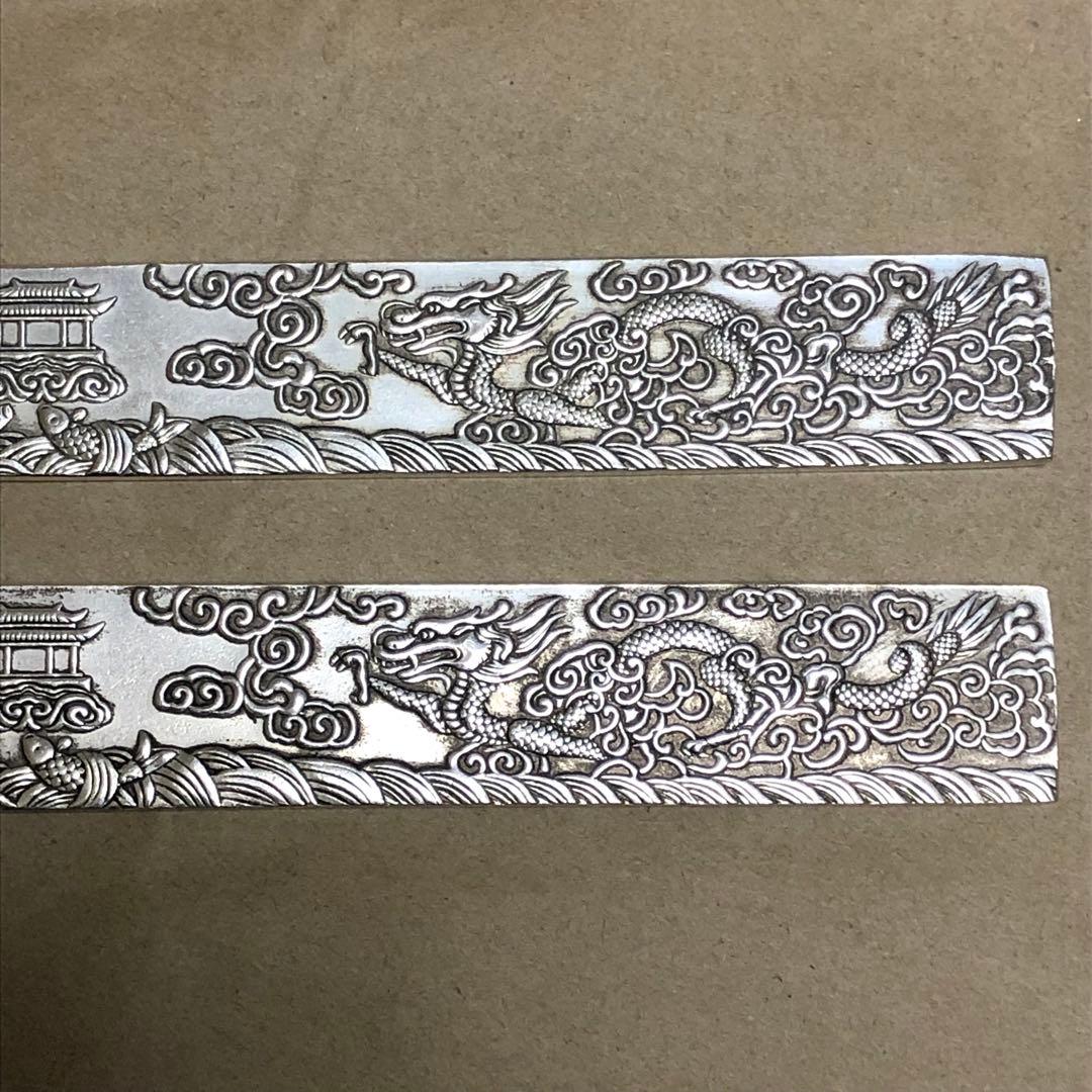 マハロ　3点　文鎮　文房具　書道用　雙龍·銀龍彫刻　時代物