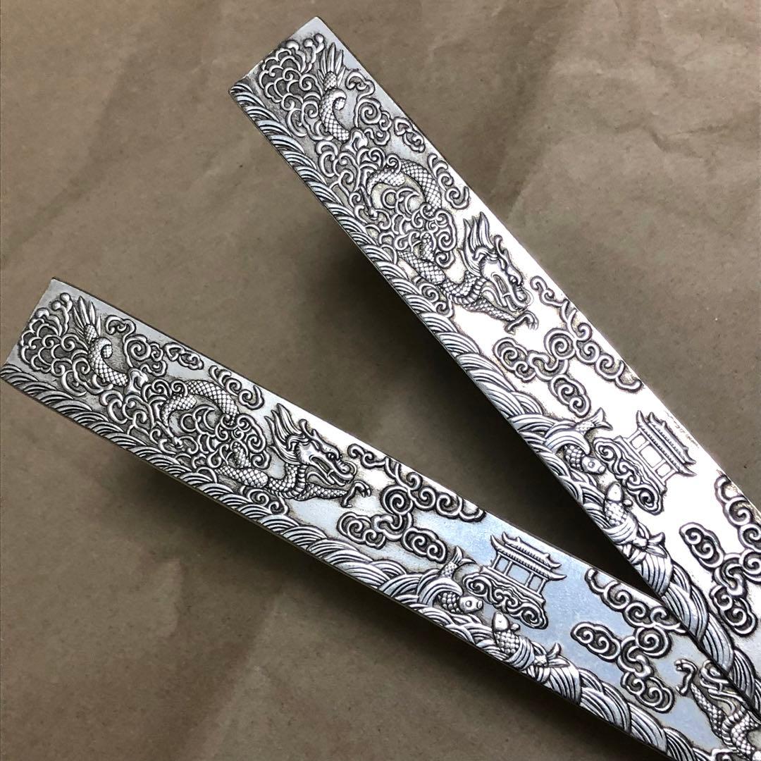 マハロ　3点　文鎮　文房具　書道用　雙龍·銀龍彫刻　時代物