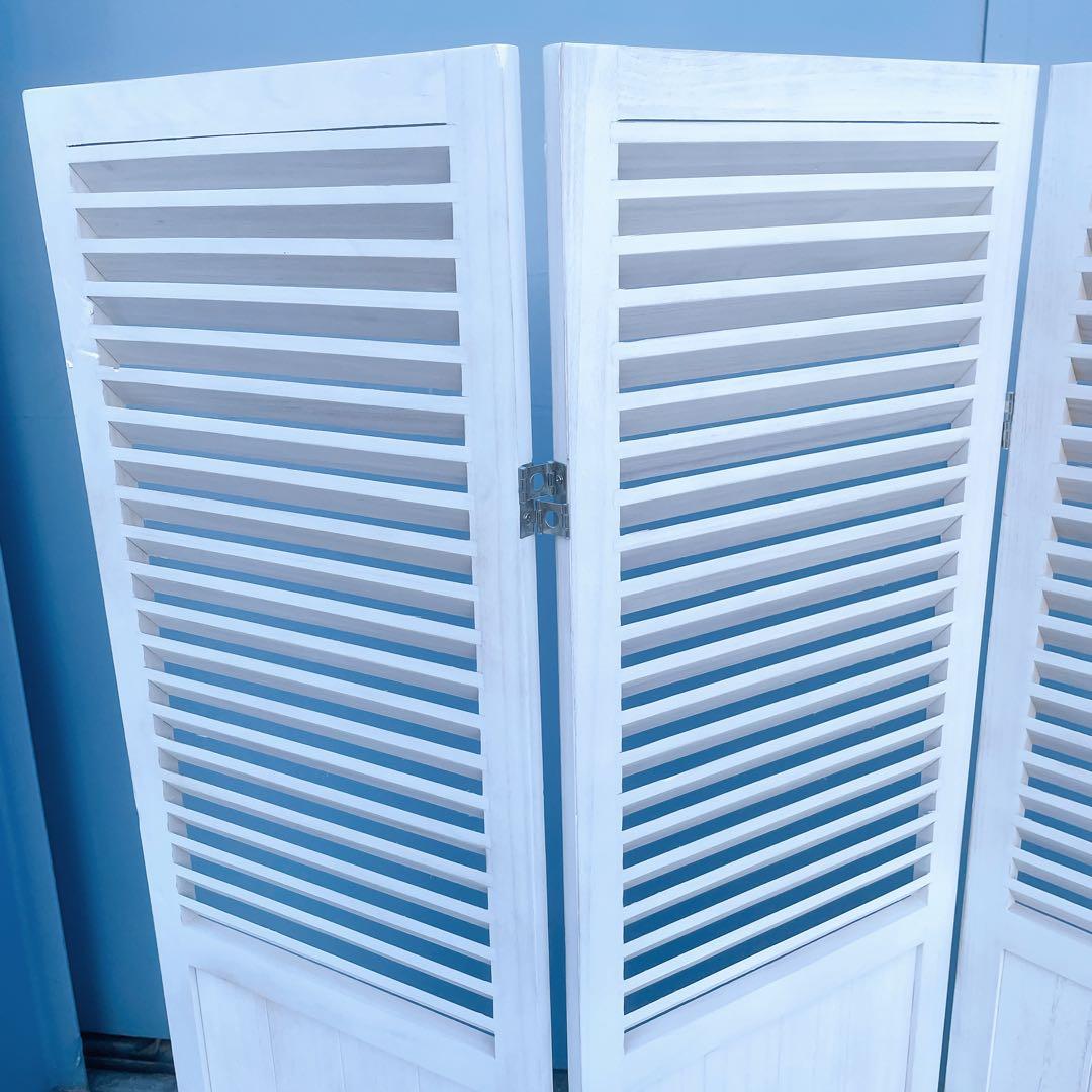 【美品/送料込】北欧風 木製4連パーテーション 衝立 白家具 間仕切り