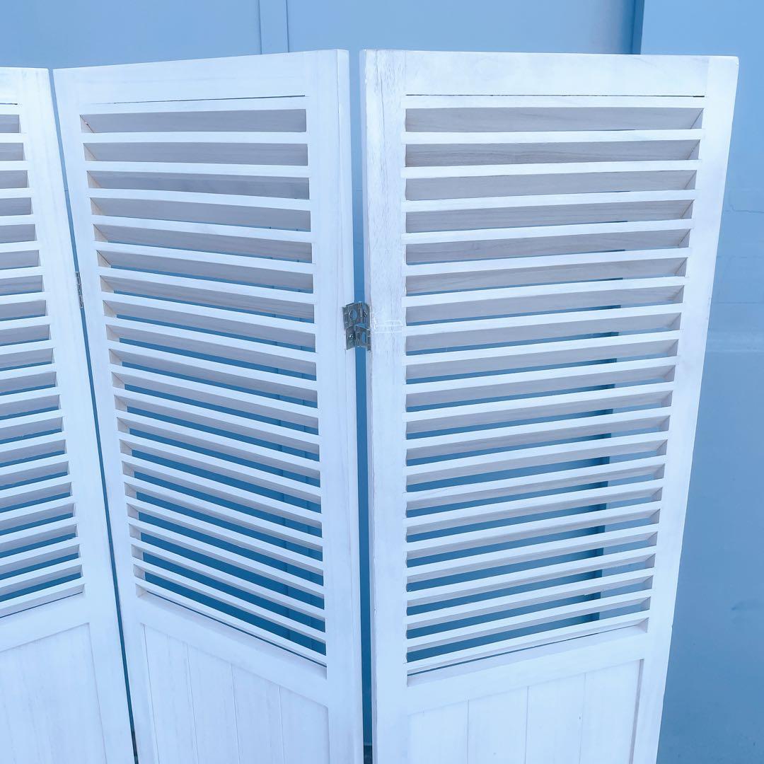 【美品/送料込】北欧風 木製4連パーテーション 衝立 白家具 間仕切り