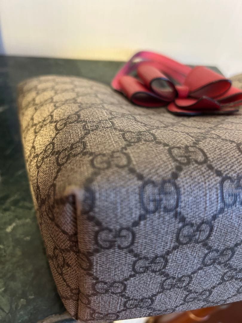 GUCCI リボン付きトートバッグ ベージュ/ピンク