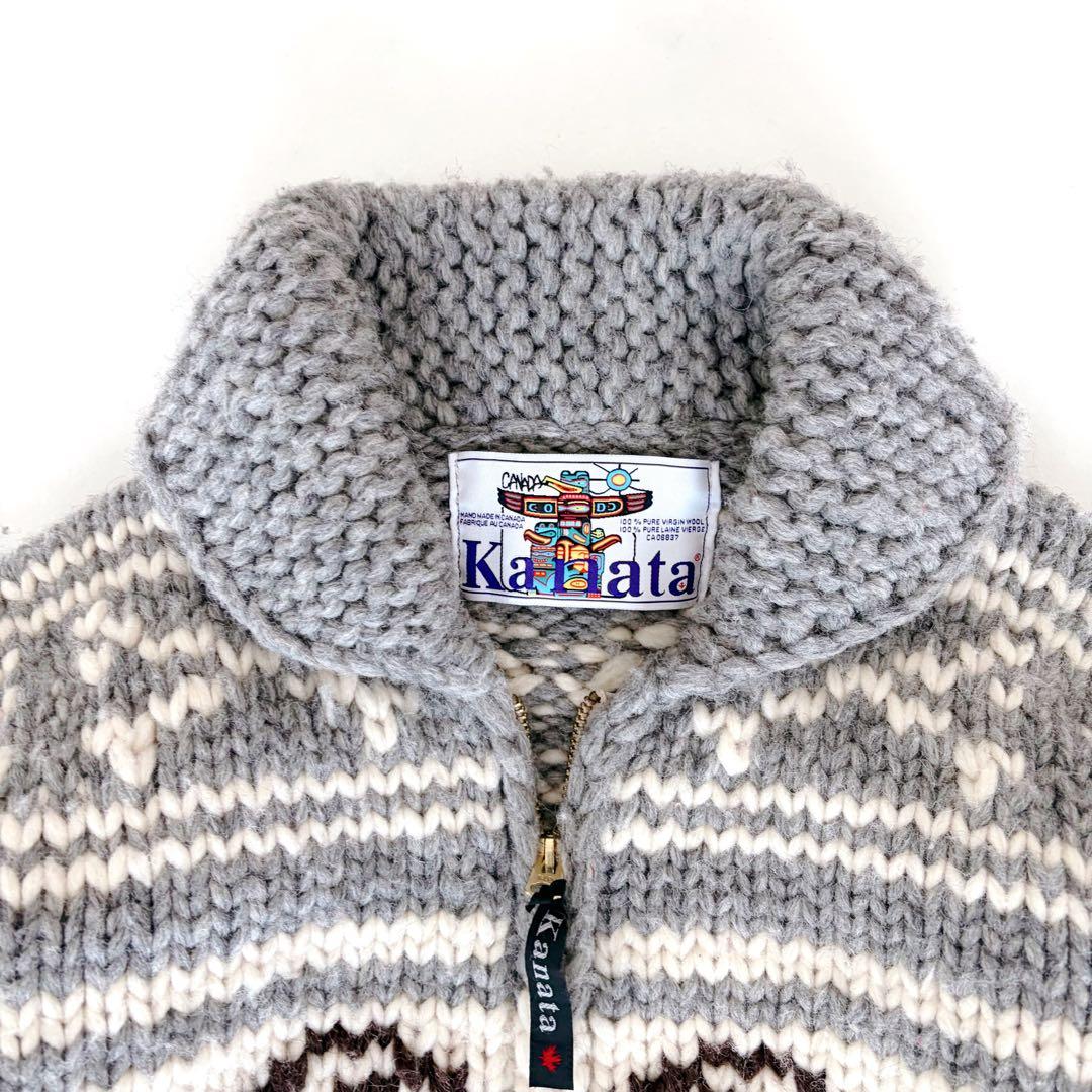 KANATA カナタ カウチン ニットジャケット イーグル ダブルジップ ウール