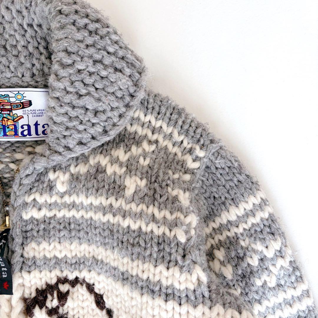 KANATA カナタ カウチン ニットジャケット イーグル ダブルジップ ウール