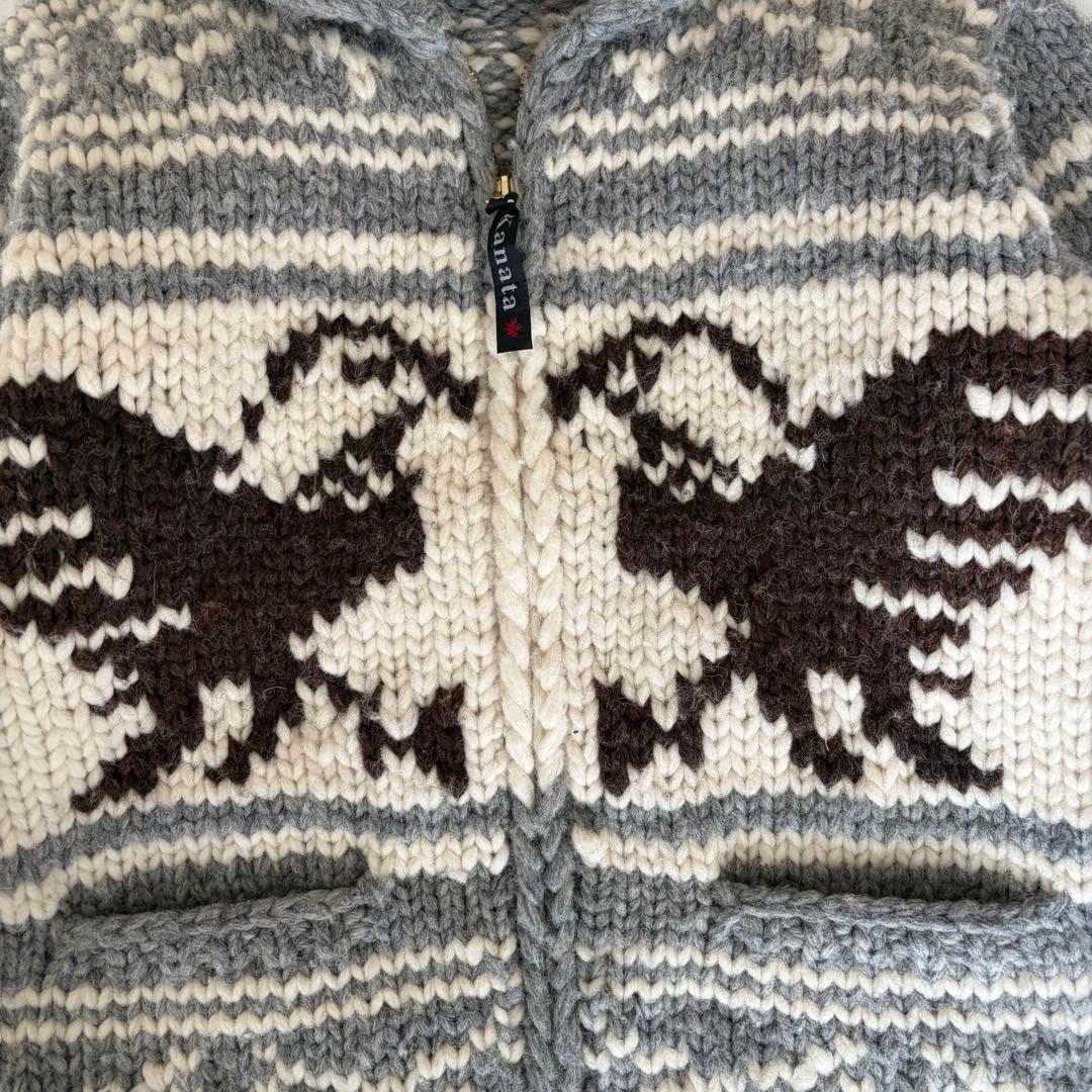 KANATA カナタ カウチン ニットジャケット イーグル ダブルジップ ウール