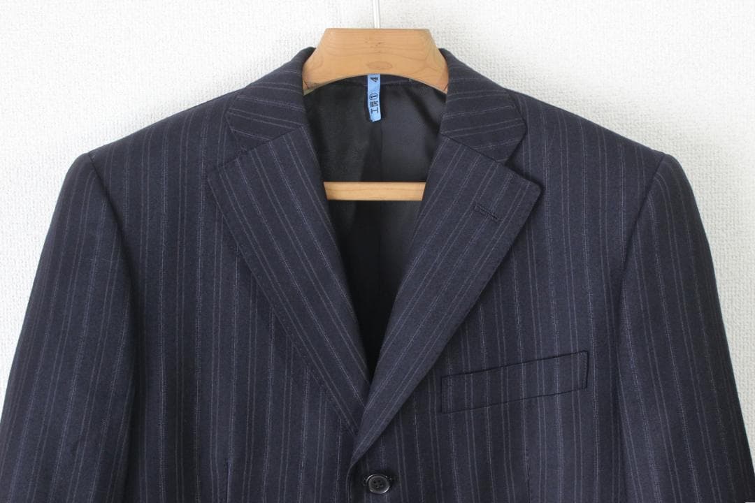 04【美品】ミツミネ × ゼニア スーツ A5 メンズ M 濃紺ブルーストライプ