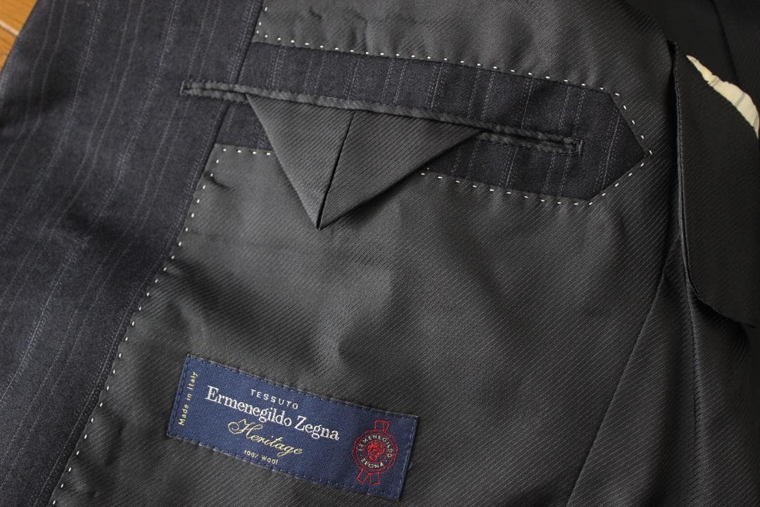 04【美品】ミツミネ × ゼニア スーツ A5 メンズ M 濃紺ブルーストライプ