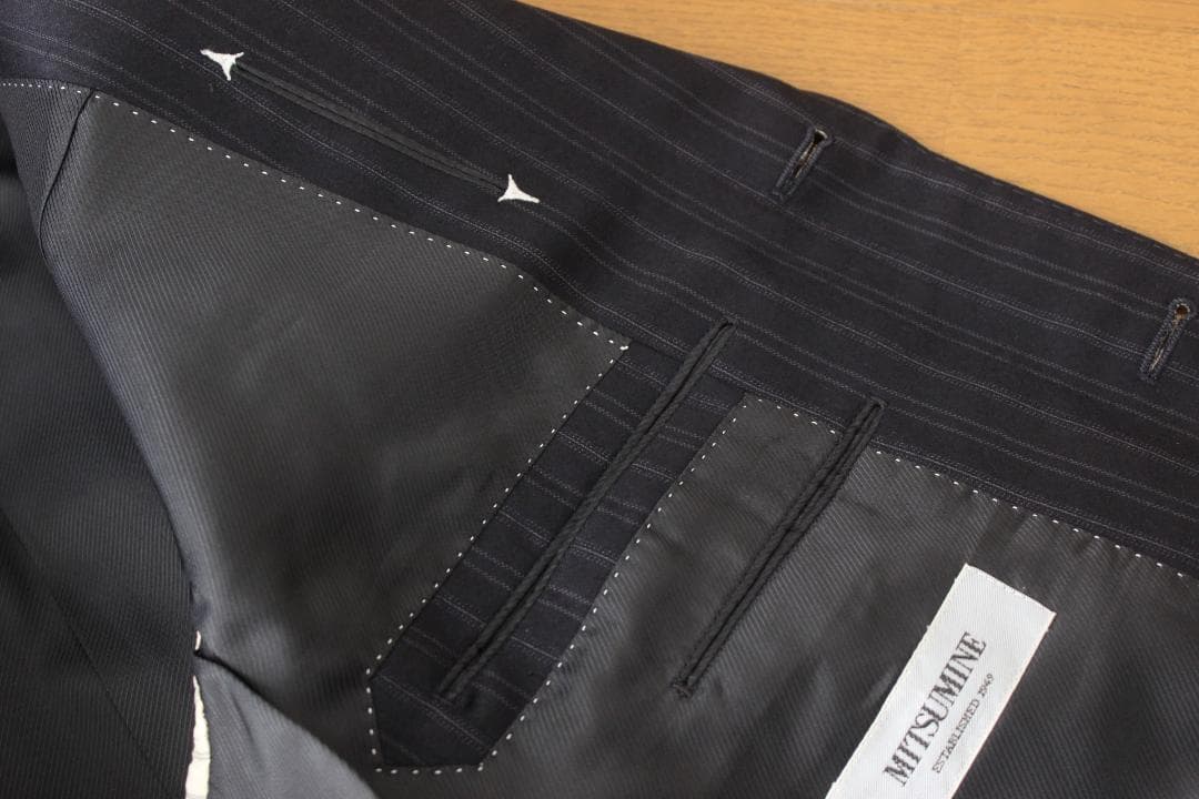 04【美品】ミツミネ × ゼニア スーツ A5 メンズ M 濃紺ブルーストライプ