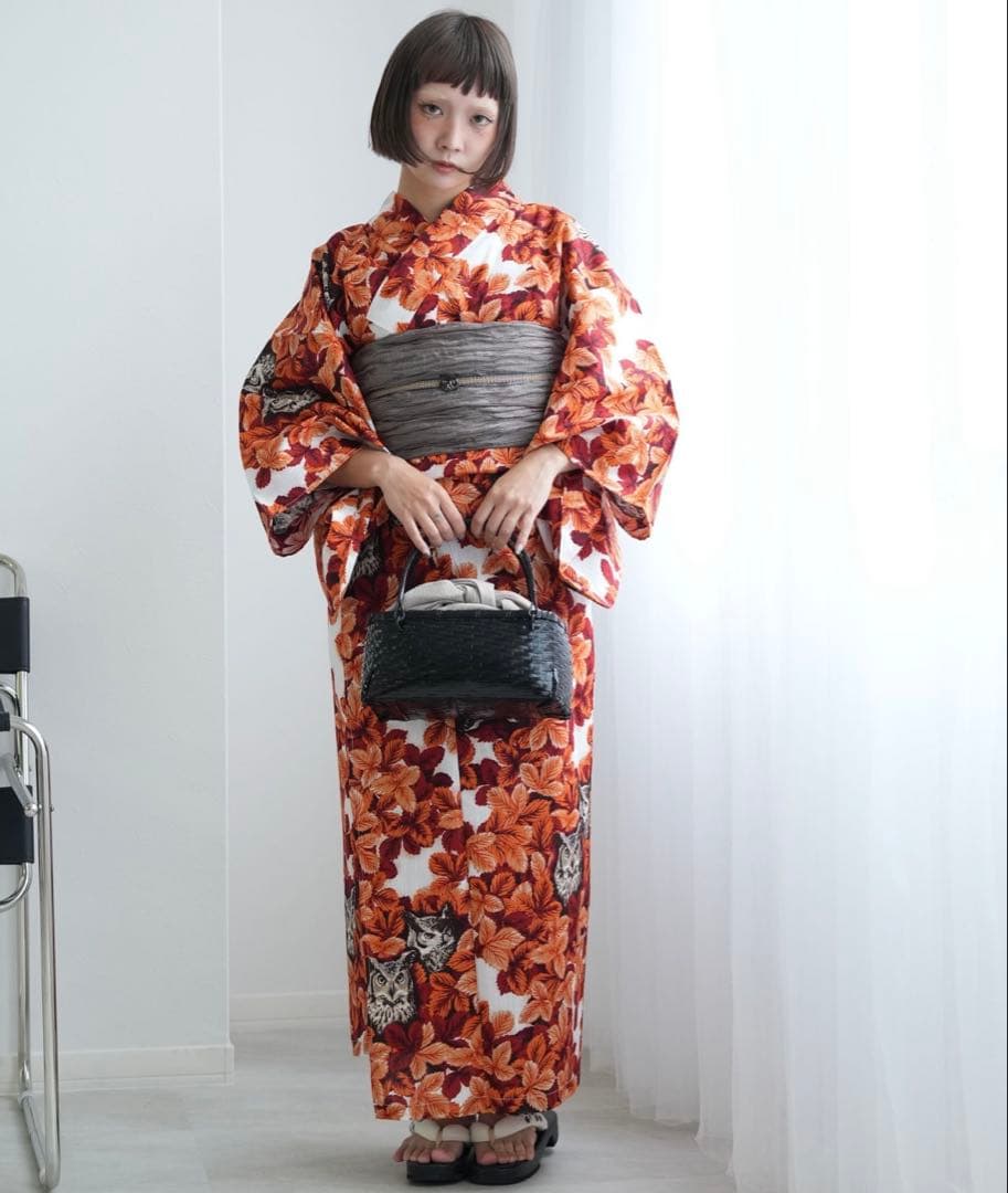 かんたん二部式浴衣セット ニコアンティーク 国内染色 セパレート浴衣 梟の森 暁