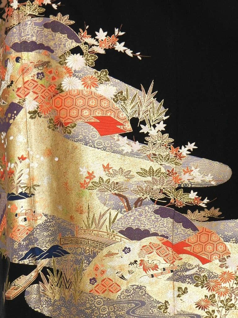 留袖　ワンピース　ドレス　フレアー袖　手書き友禅染　正絹　464　夢ちりめん