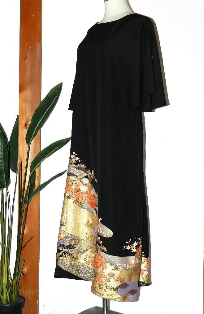 留袖　ワンピース　ドレス　フレアー袖　手書き友禅染　正絹　464　夢ちりめん