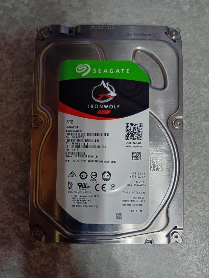 Seagate IronWolf 3TB 内蔵型HDD 使用時間3時間