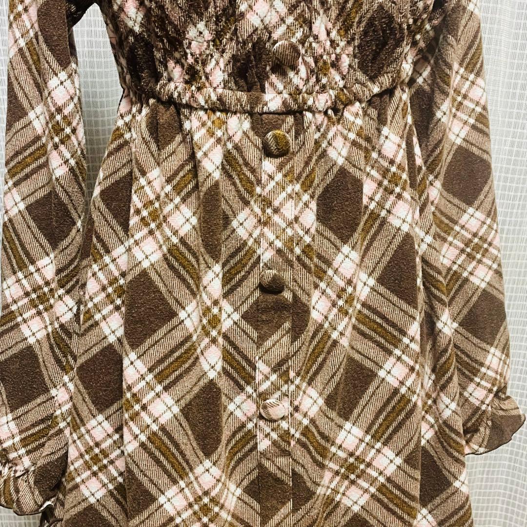 00s 希少　LIZLISA✨（リズリサ）茶色チェック オフショルワンピース