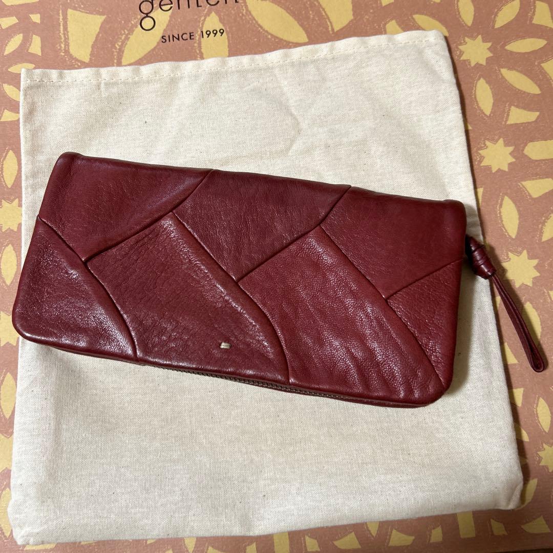 ゲンテン　レザー長財布　パッチワーク　エンジ 約21✖️11✖️3.５ｃｍ　希少