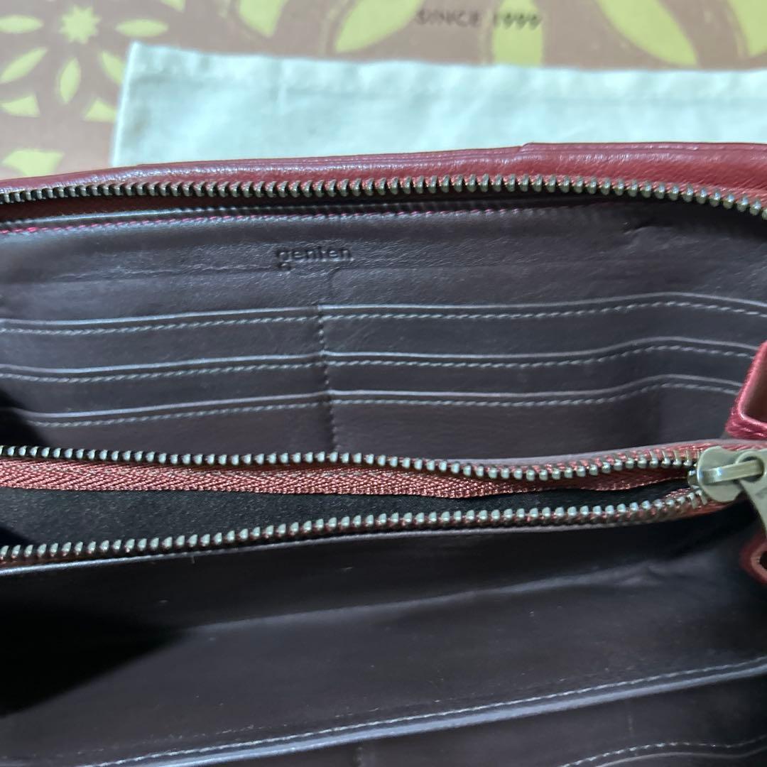 ゲンテン　レザー長財布　パッチワーク　エンジ 約21✖️11✖️3.５ｃｍ　希少