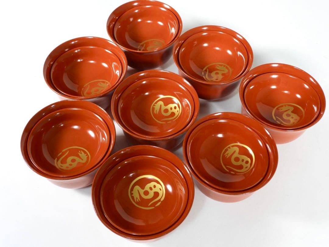 金蒔絵 木製 繪津塗 漆器 印章付吸物碗 汁椀 蓋碗 8客セット