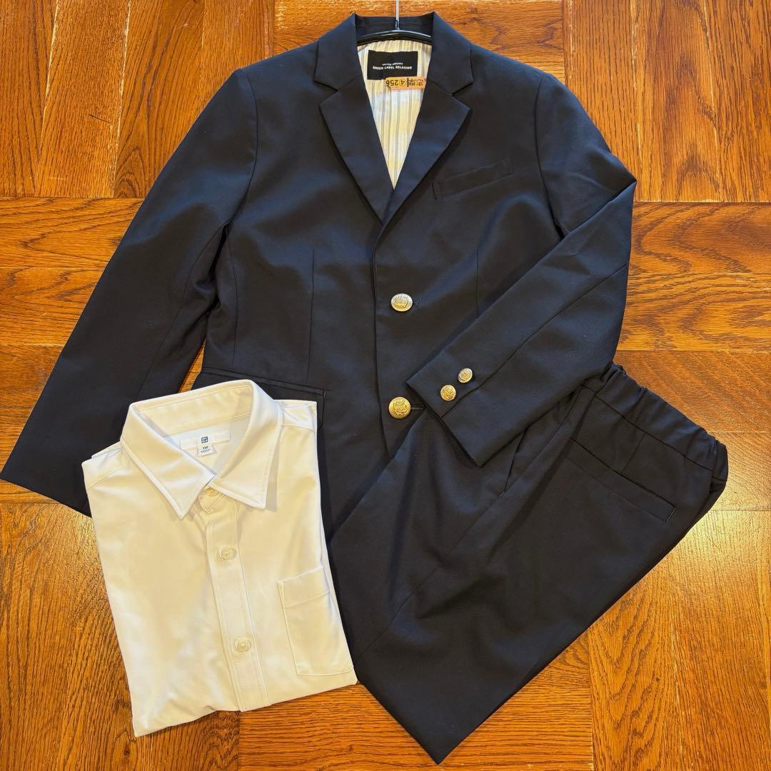 【135cm】 キッズ　ネイビースーツ　上下セット　（130cm白シャツ付）