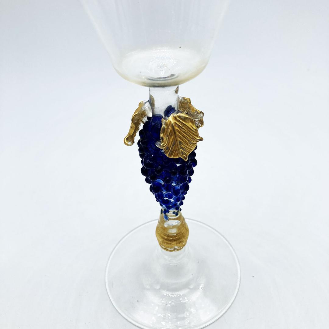 ベネチアングラス ムラノ イタリア ワイングラス 葡萄文ステム クリア 金彩