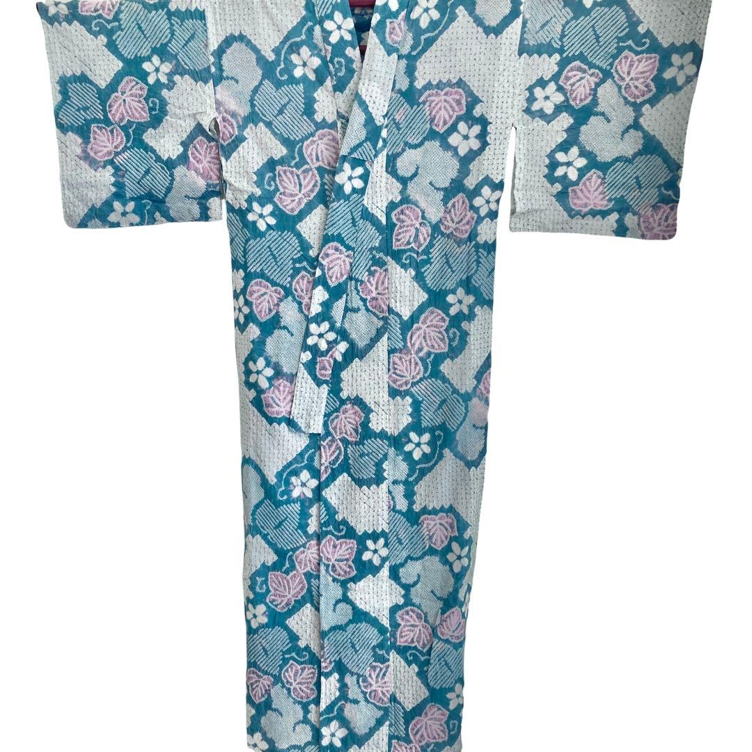 ★ ヨル★青緑色 身丈150 有松絞り 絞り浴衣　総絞り NO32