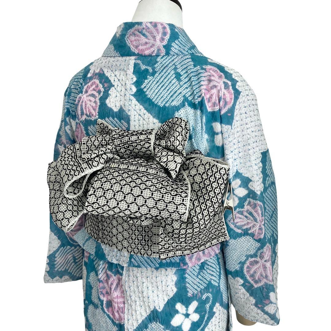 ★ ヨル★青緑色 身丈150 有松絞り 絞り浴衣　総絞り NO32