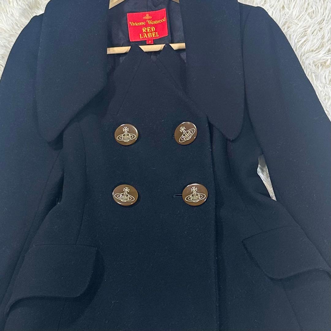 ヴィヴィアンウエストウッドレッドレーベルピーコートオーブボタンブラック総柄 2