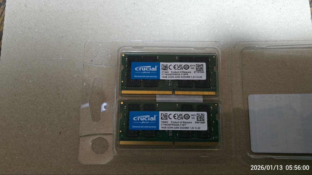 Crucial 32GB DDR4-3200 SO-DIMM 16GBx2枚