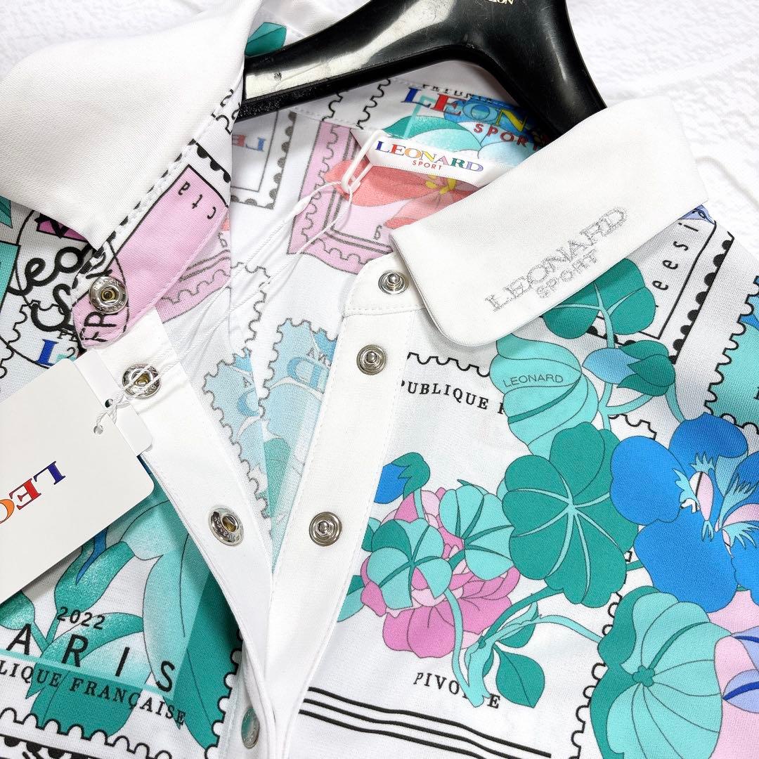 タグ付き✨近年モデル レオナール ポロシャツ トリム 花柄 切手 ロゴ刺繍 42
