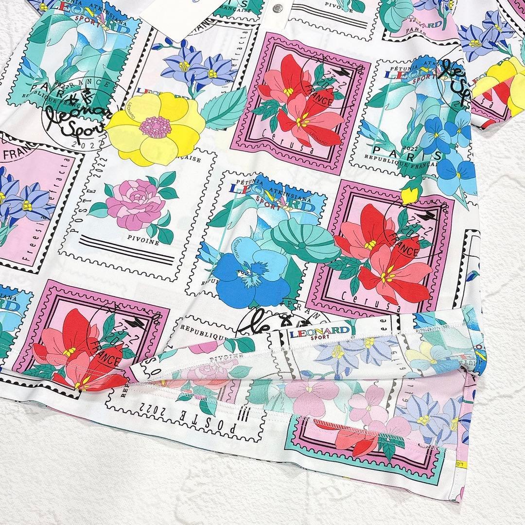 タグ付き✨近年モデル レオナール ポロシャツ トリム 花柄 切手 ロゴ刺繍 42