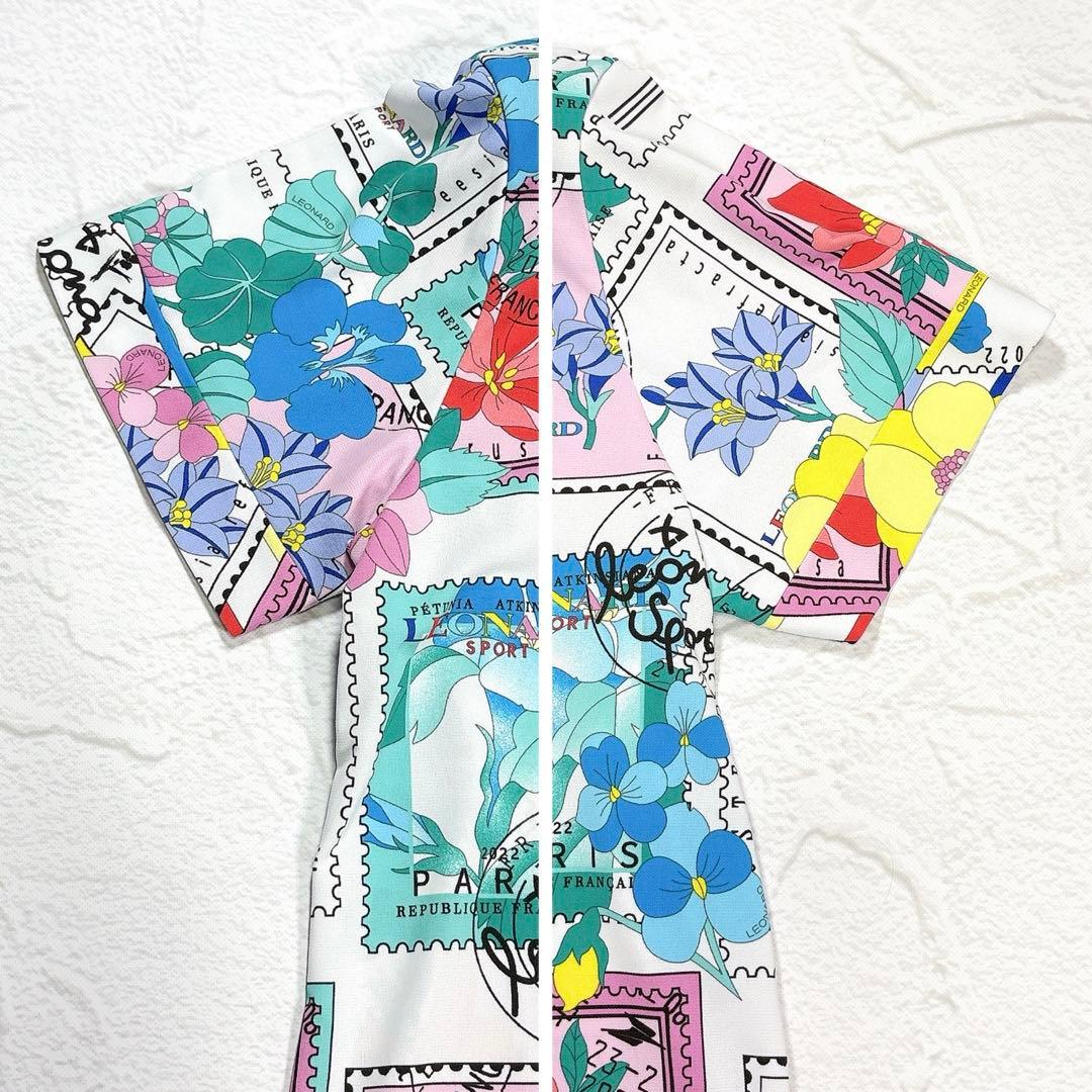 タグ付き✨近年モデル レオナール ポロシャツ トリム 花柄 切手 ロゴ刺繍 42