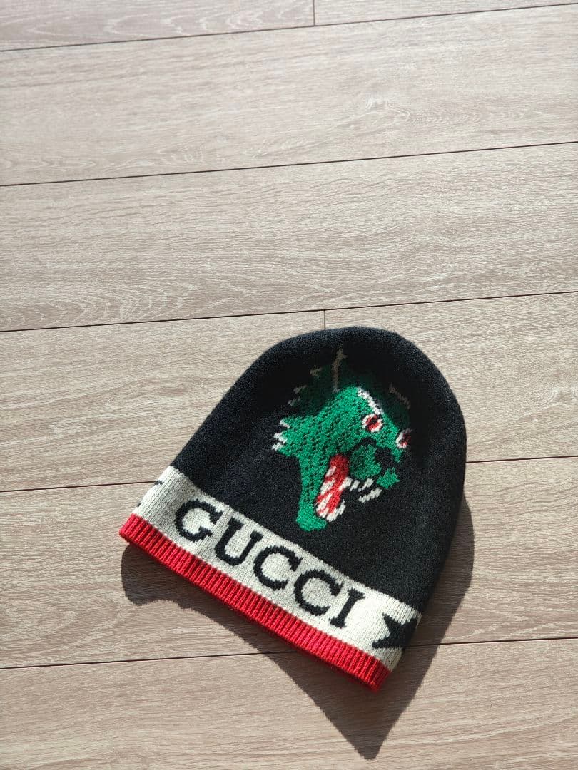 GUCCI ビーニー ニット帽 ドラゴン 蛇刺繍 Lサイズ