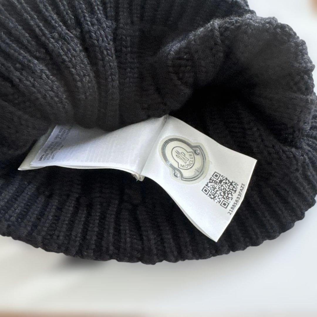 Moncler 黒 ニット帽 リブ編み