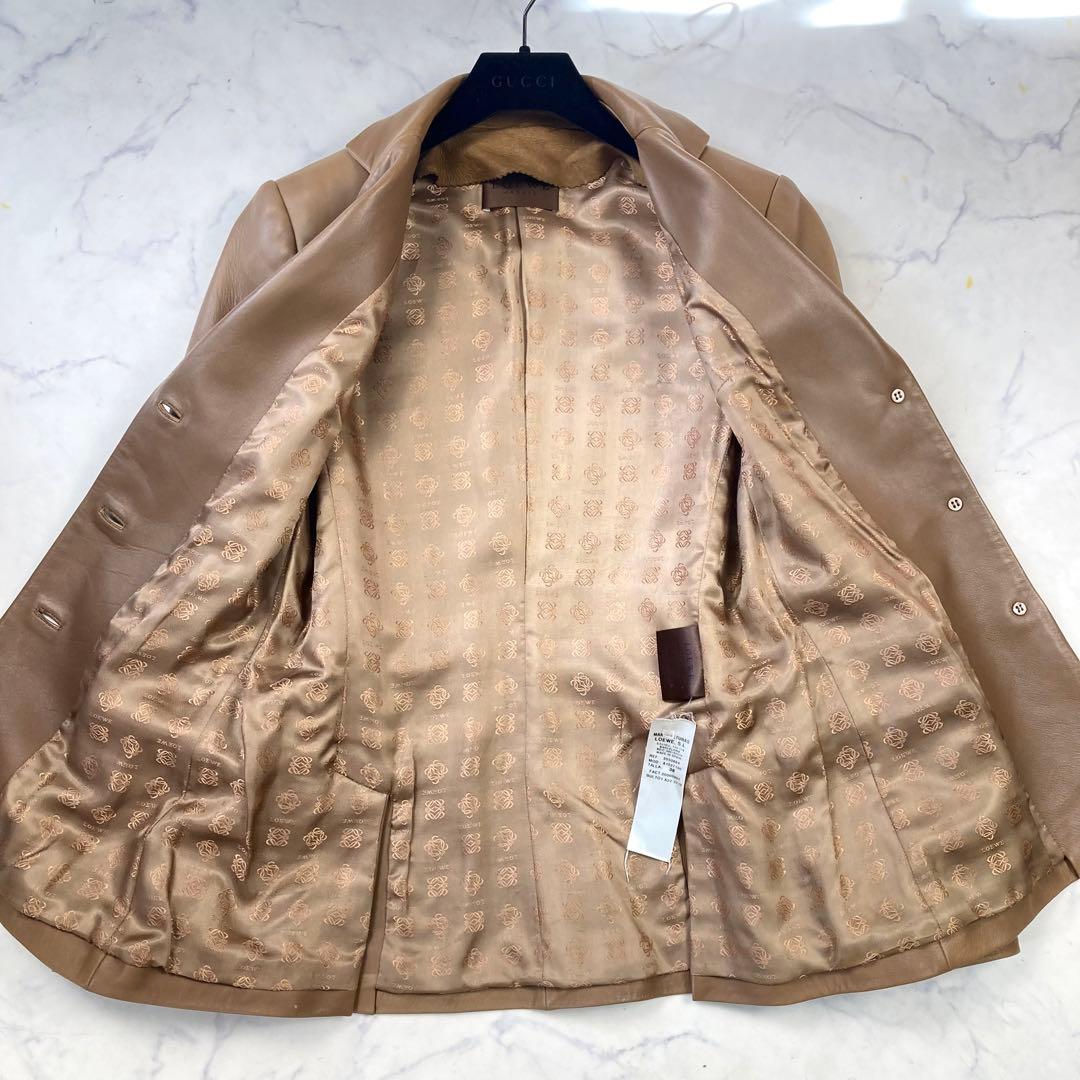 LOEWE ロエベ レザージャケット アナグラム 子羊 ベージュ ロゴ総柄