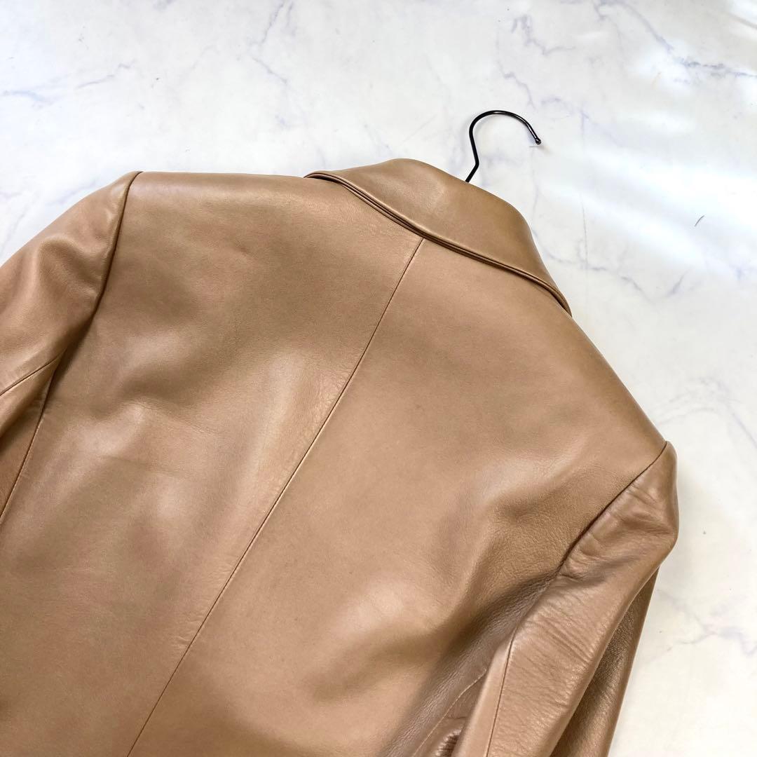 LOEWE ロエベ レザージャケット アナグラム 子羊 ベージュ ロゴ総柄