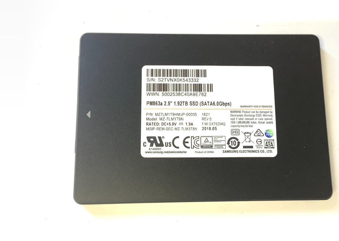 ②-WA91-SAMSUNG SATA 1.92TB 2.5インチ SSD 1点