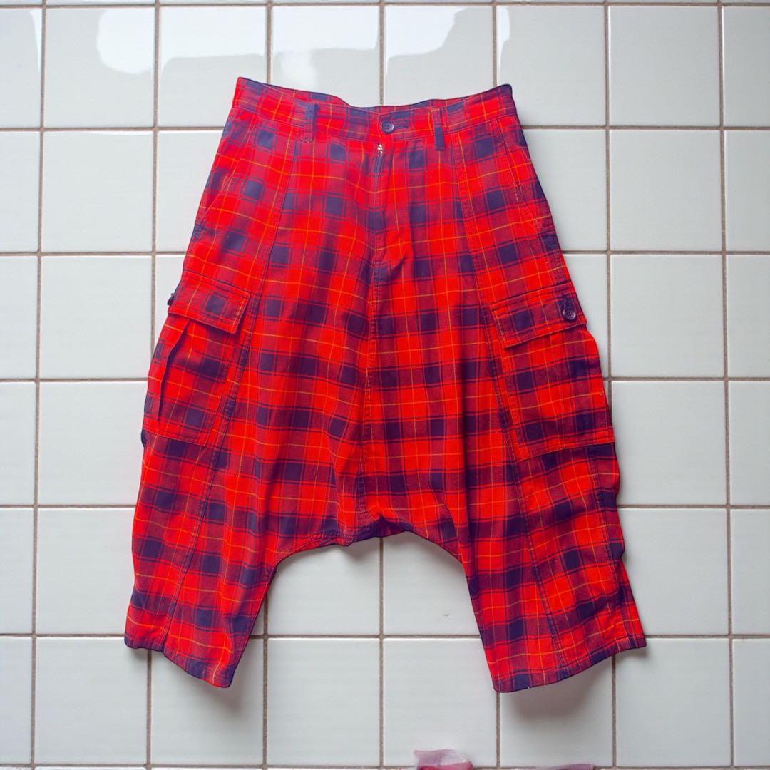トリココムデギャルソン　赤黒タータンチェック　サルエルパンツ