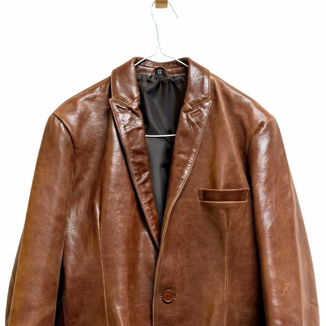 R*A様 老舗フリーダムFREDOM茶色 レザー テーラードジャケットLL 本革