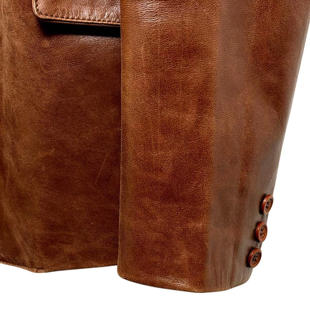 R*A様 老舗フリーダムFREDOM茶色 レザー テーラードジャケットLL 本革