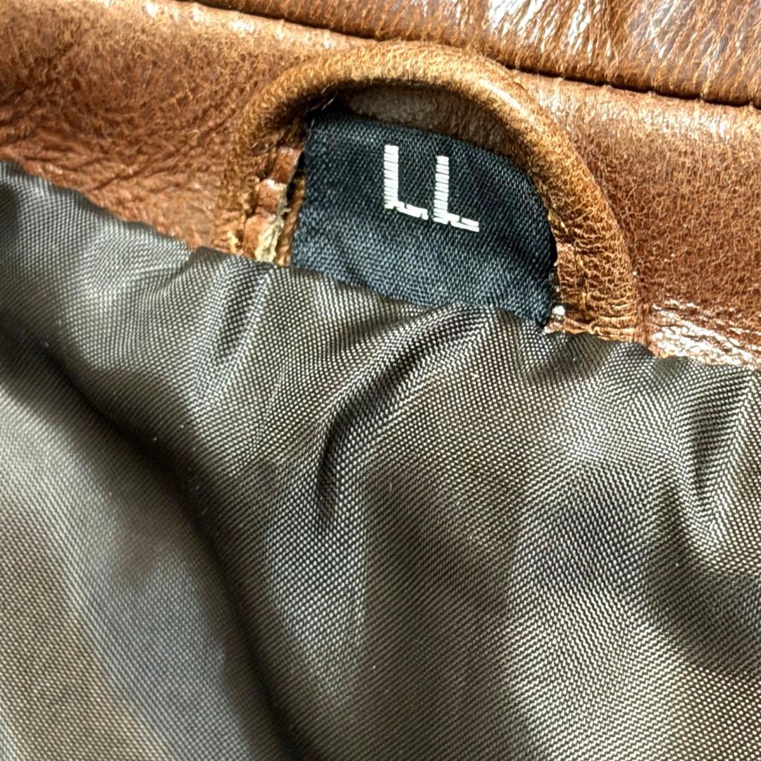 R*A様 老舗フリーダムFREDOM茶色 レザー テーラードジャケットLL 本革