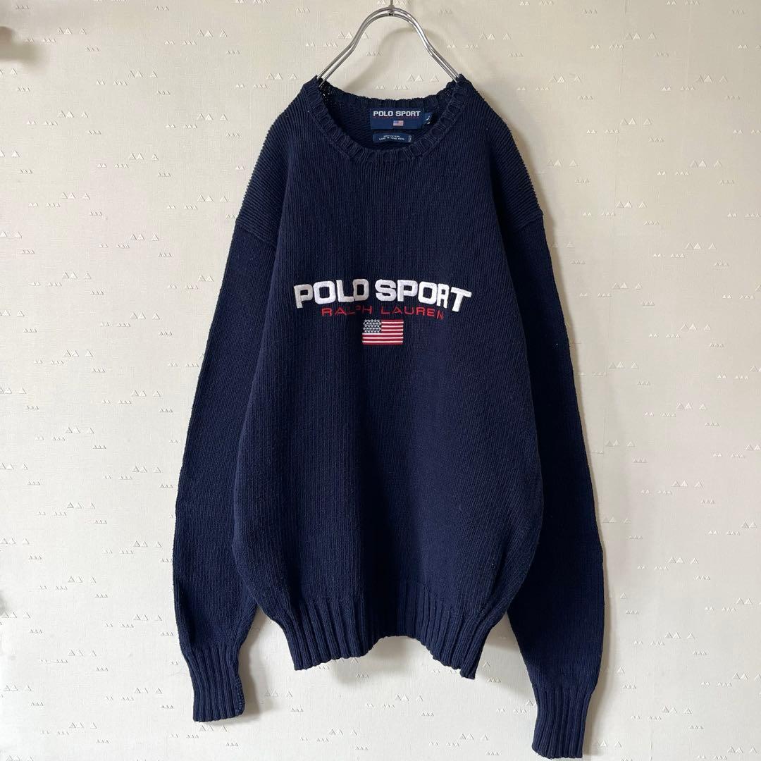 希少 古着 90's ポロスポーツ ラルフローレン コットンニット 星条旗