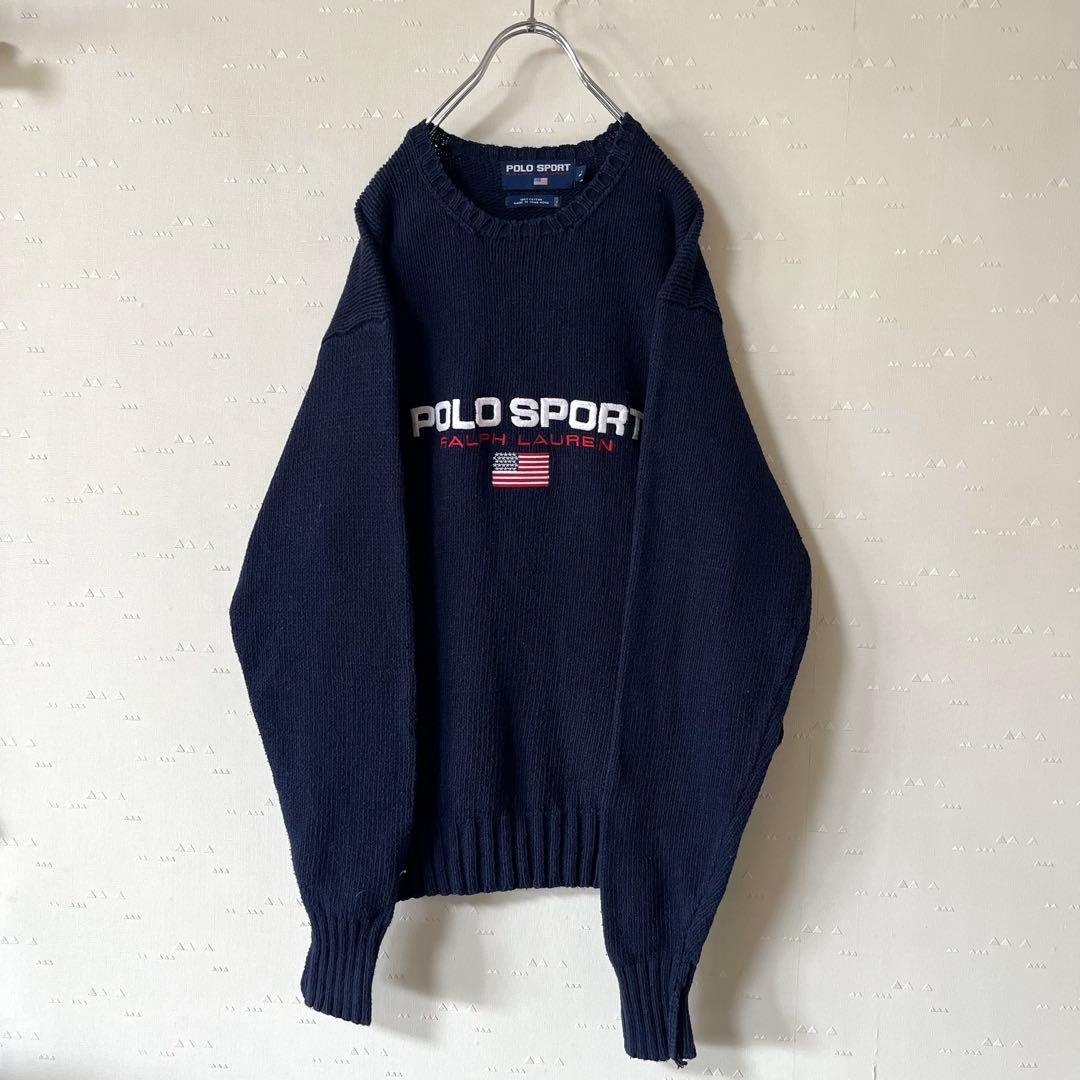 希少 古着 90's ポロスポーツ ラルフローレン コットンニット 星条旗