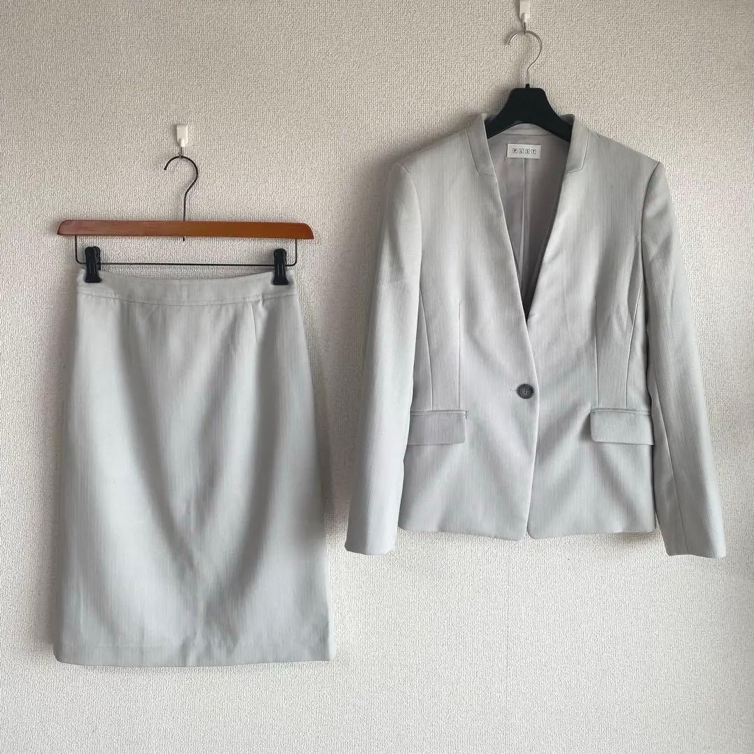 PLST プラステ Vカラー ノーカラー スカートスーツ M W66 DMW