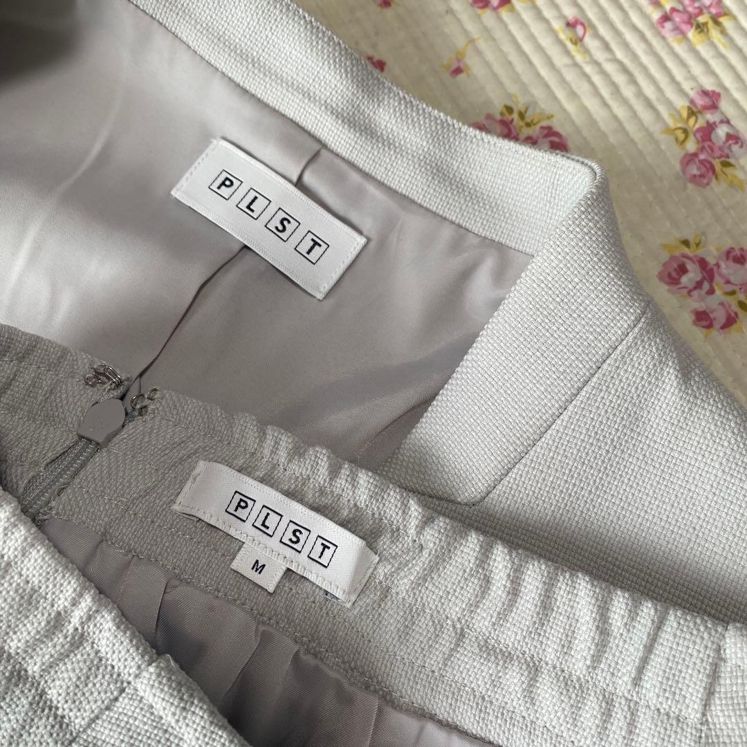 PLST プラステ Vカラー ノーカラー スカートスーツ M W66 DMW