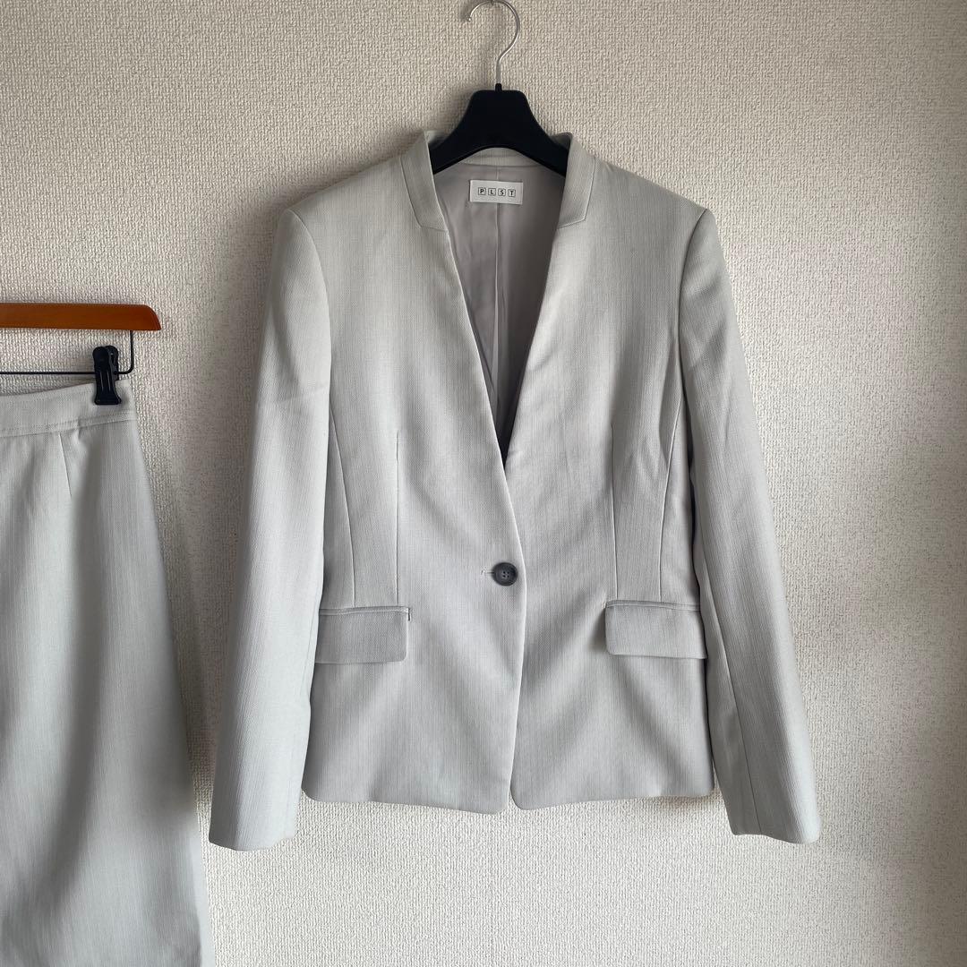 PLST プラステ Vカラー ノーカラー スカートスーツ M W66 DMW