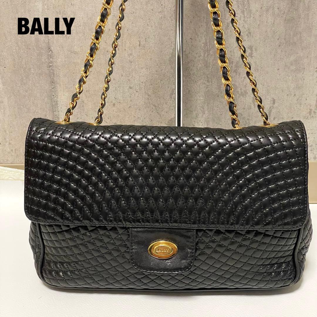 BALLY チェーンショルダーバッグ キルティング ターンロック レザー 黒