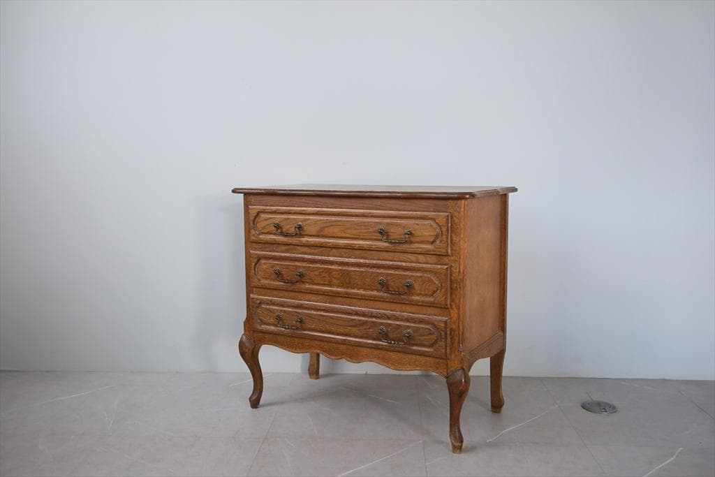 フランスアンティーク猫脚3杯ドロワー/木製チェスト/タンス/飾り棚(90-194