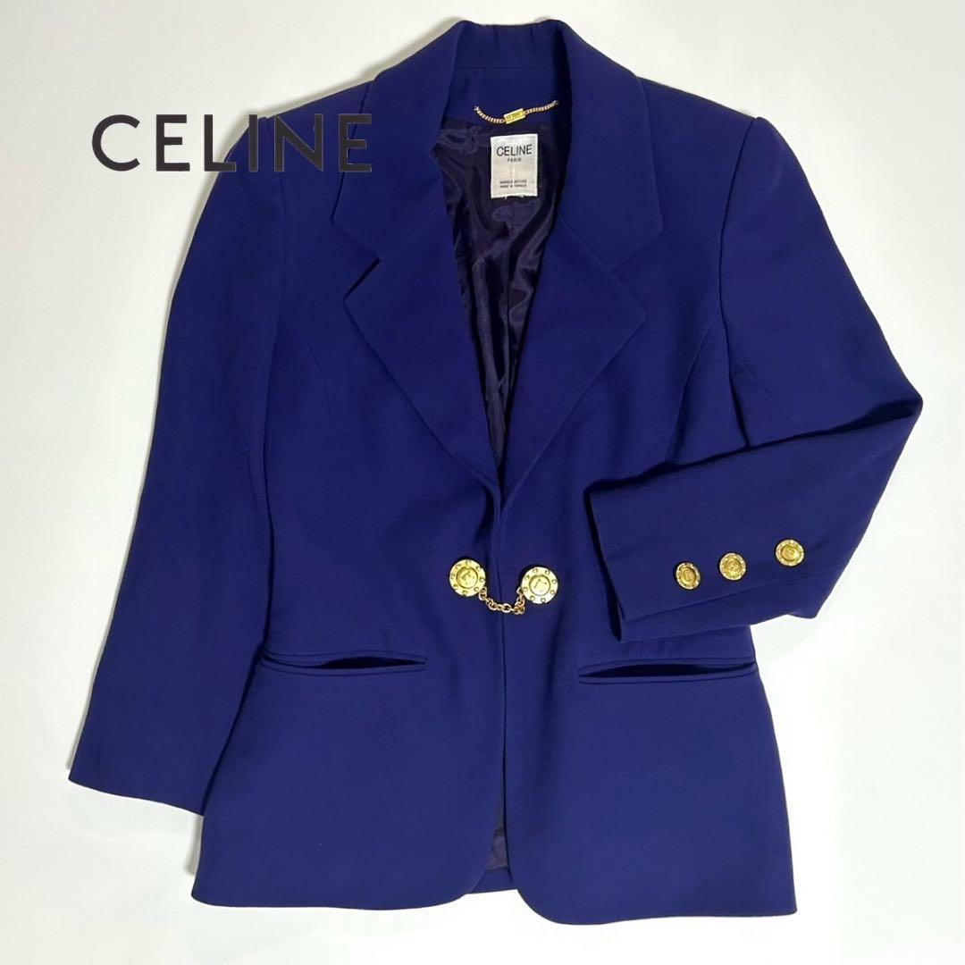 美品 CELINE セリーヌ 金ボタン装飾 テーラードジャケット パープル M