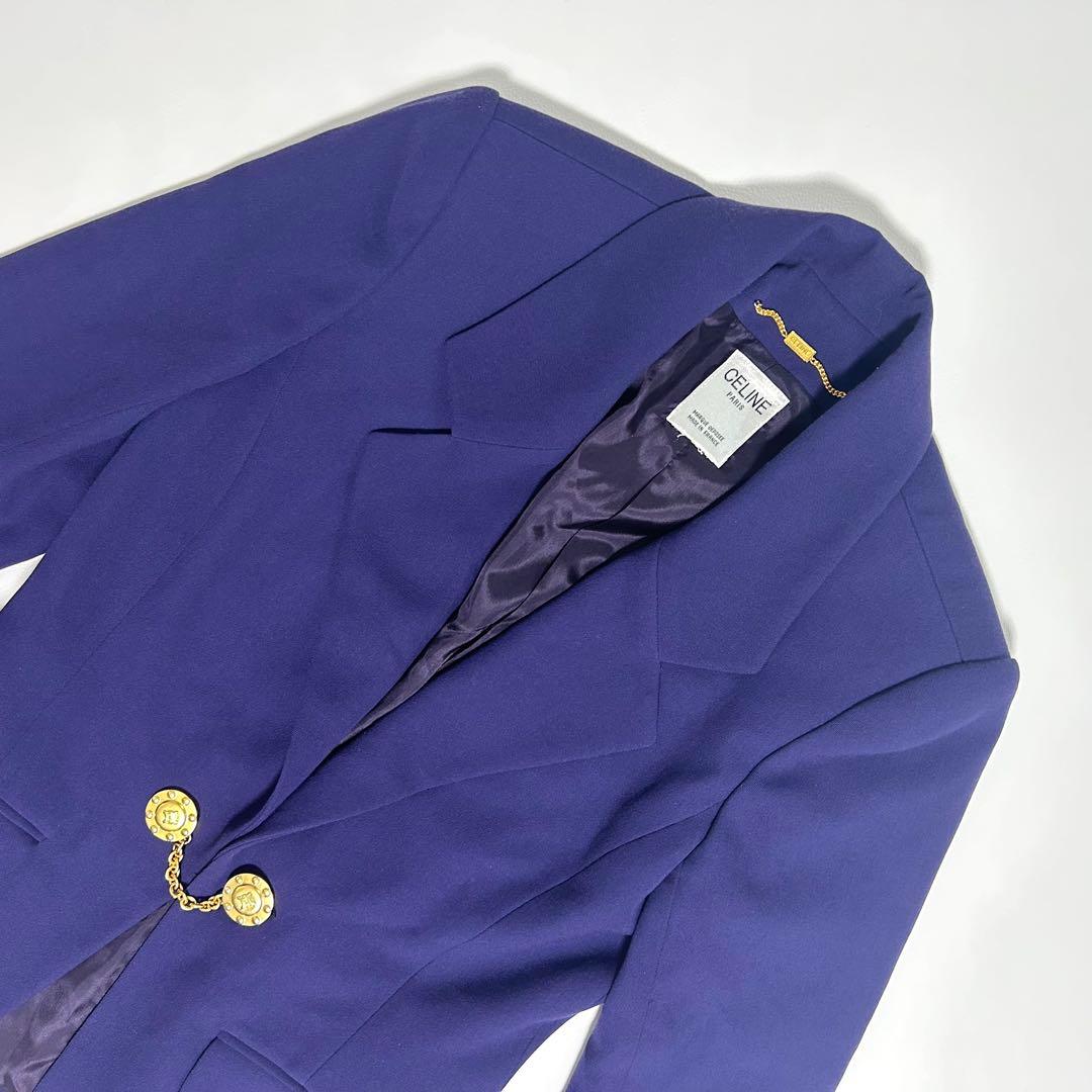 美品 CELINE セリーヌ 金ボタン装飾 テーラードジャケット パープル M