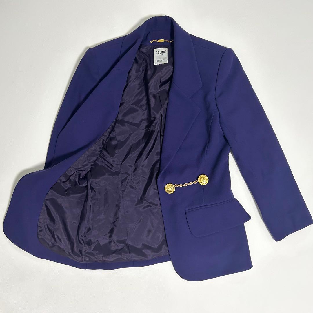 美品 CELINE セリーヌ 金ボタン装飾 テーラードジャケット パープル M