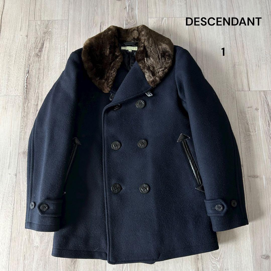 【美品】ディセンダント ピーコート Pコート メルトン 襟ファー 1 ネイビー