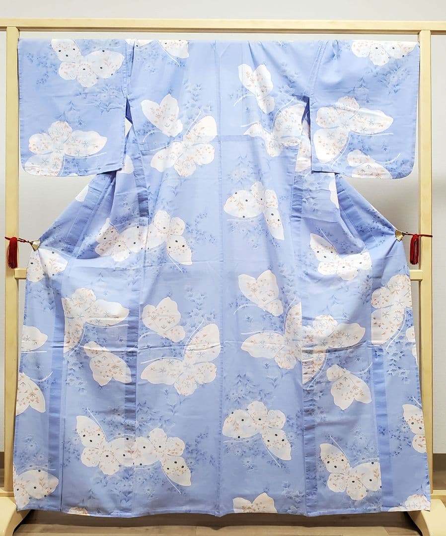 A5 こむさでもーど 綿紅梅 蝶々模様 夏物 着物 浴衣・半幅帯 2点セット