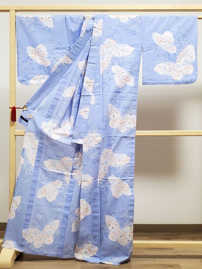 A5 こむさでもーど 綿紅梅 蝶々模様 夏物 着物 浴衣・半幅帯 2点セット